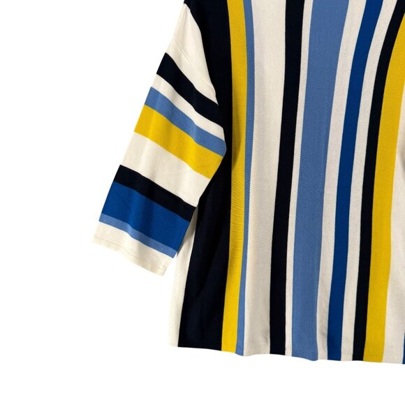 Ruby Rd. Womens PXL Cabana Club Striped Knit Top Yellow/Blue/White 3/4 Sleeve - Picture 4 of 9